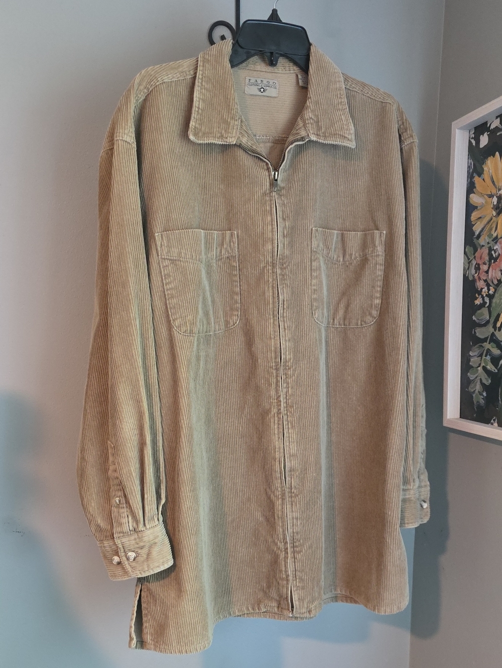 Vintage Cotton Corduroy Zip-Front Shirt Jacket in Taupe Size L